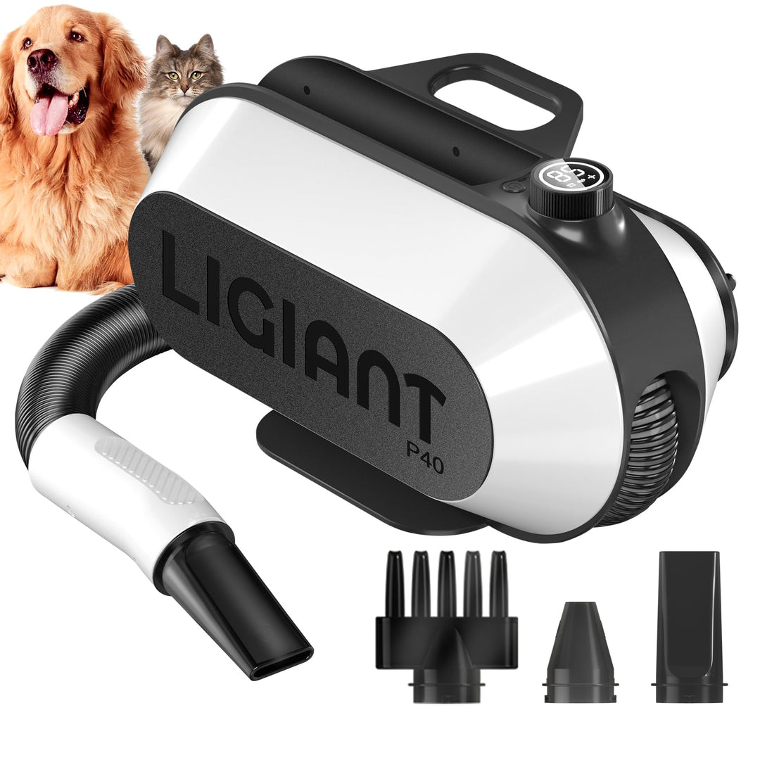 P40 Hundefön Blower, Ultra-Leise (40 dB Katzen-Modus), 3-in-1 Düsen, Einstellbare Geschwindigkeit &