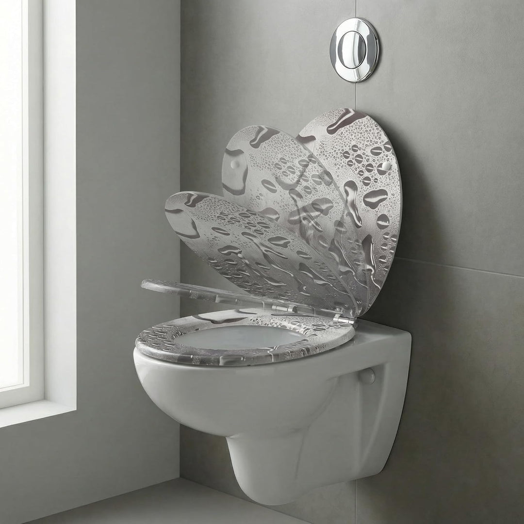 SINOBATH WC-Sitz Toilettensitz mit Absenkautomatik, MDF Holzkern, Softclose Scharnier,Waterdrops H03