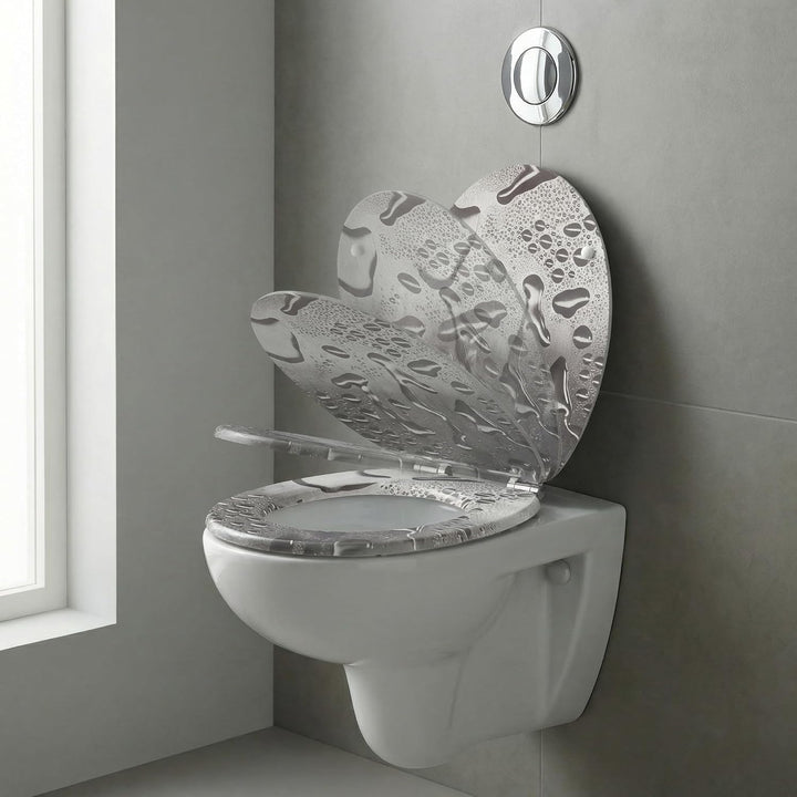 SINOBATH WC-Sitz Toilettensitz mit Absenkautomatik, MDF Holzkern, Softclose Scharnier,Waterdrops H03