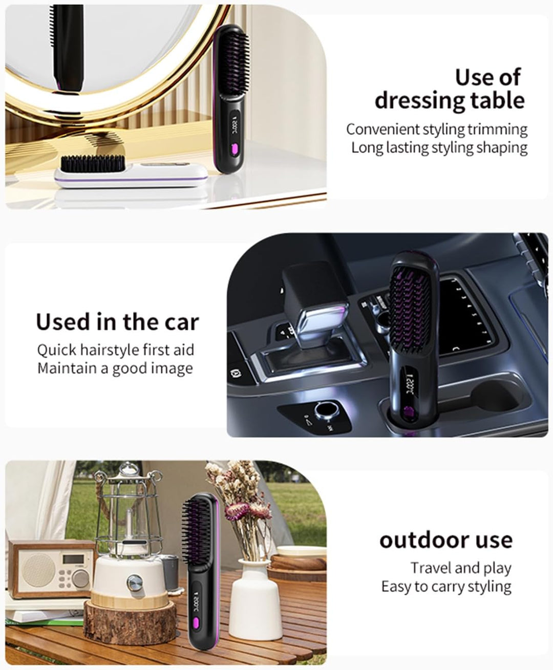 Go Brush Pro – Tragbare, kabellose Mini-Haarglätterbürste für Frauen mit LCD-Temperaturanzeige, 2000