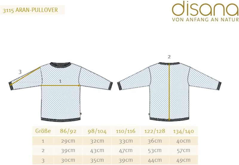 Disana Aran-Pullover, 100% Bio-Merinowolle GOTS, IVN Best | besonders warm | Kleinkind Kind Unisex |