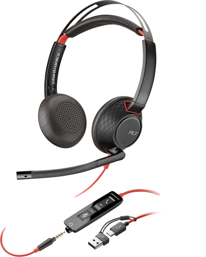 Plantronics Poly Blackwire 5220 Stereo-USB-C-Headset + 3,5-mm-Stecker + USB-C/A-Adapter