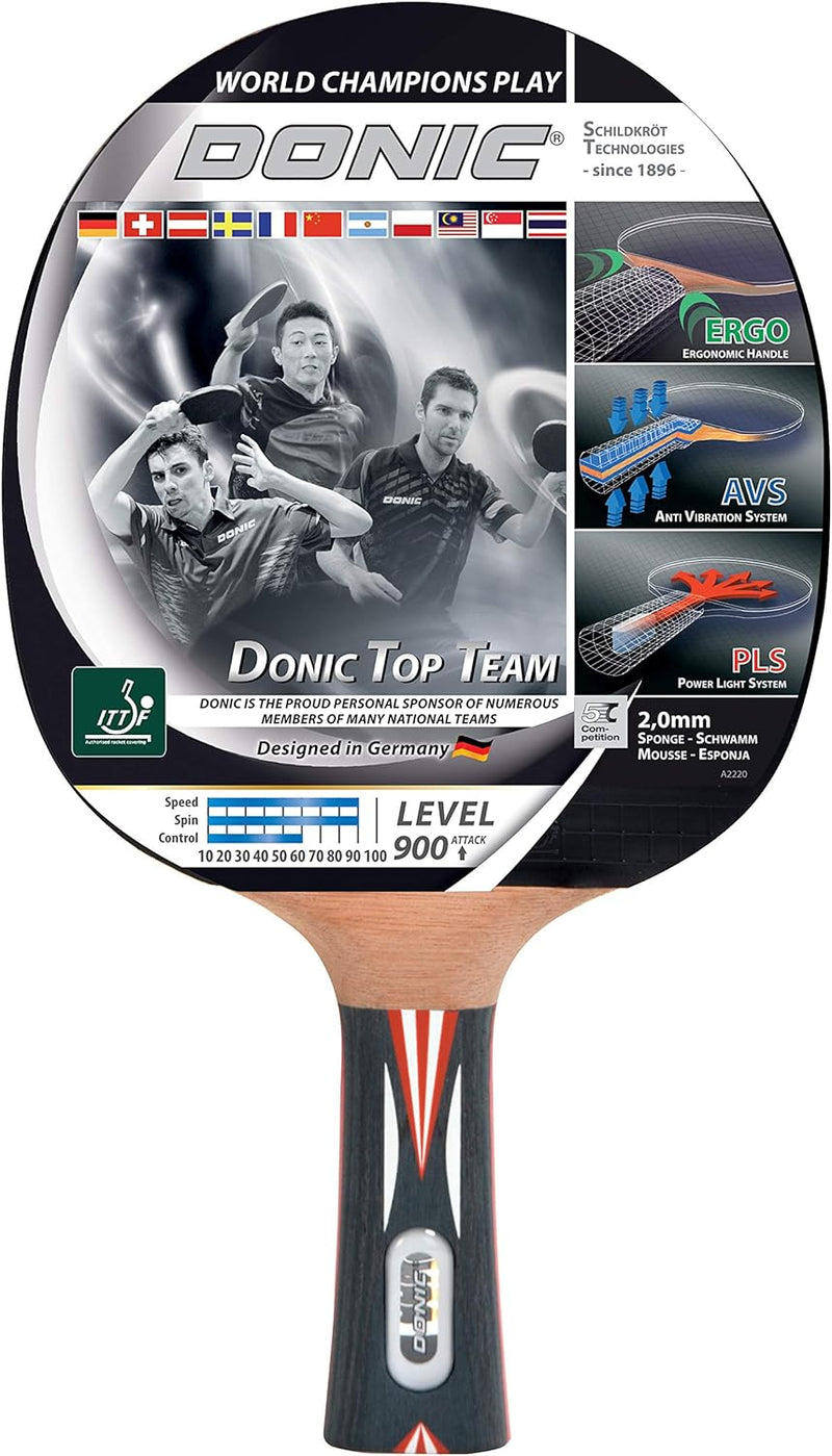 Donic-Schildkröt Tischtennisschläger Top Team 900, AVS & PLS-Griff, 2,0 mm Schwamm, Alpha Slick - IT