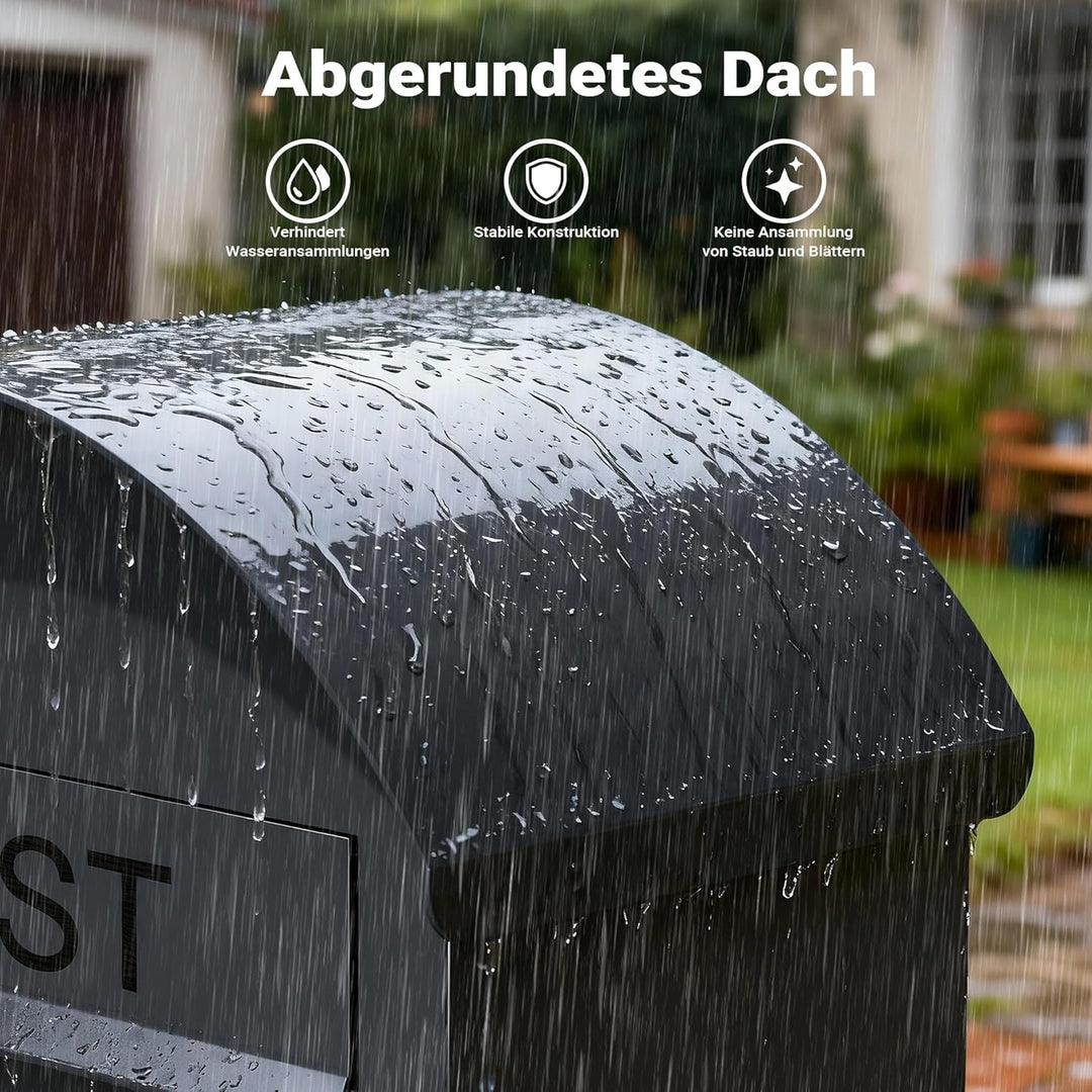 Wiltec Briefkasten grau 420 x 240 x 1020 mm, Standbriefkasten zur Bodenmontage mit Schloss, abschlie