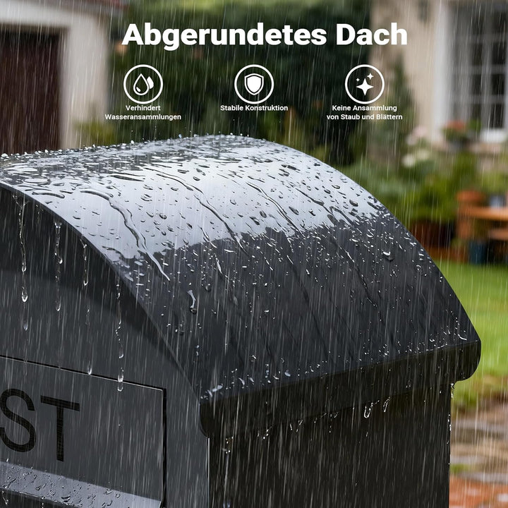 Wiltec Briefkasten grau 420 x 240 x 1020 mm, Standbriefkasten zur Bodenmontage mit Schloss, abschlie