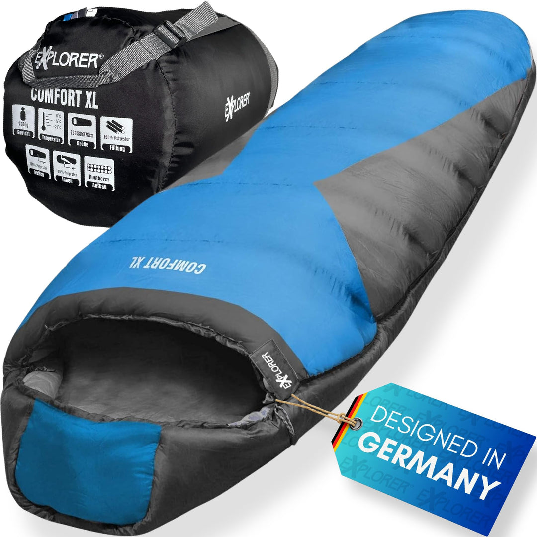 EXPLORER® Comfort XL Schlafsack -23°C -5°C [350GSM] 3-4 Jahreszeiten Winter Mumienschlafsack für Erw