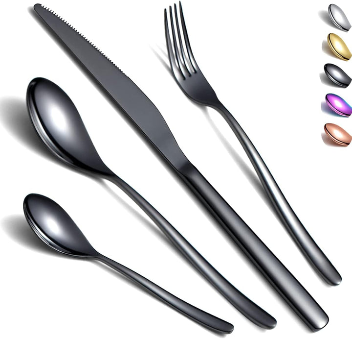 Besteck-Set 24-teilig,KyratonEdelstahl Schwarz Besteck-Set, Titan-Beschichtung Schwarzes Besteck-Set