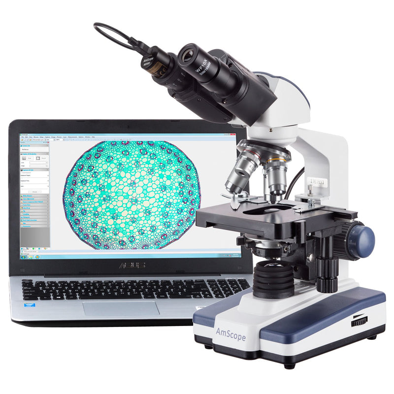 AmScope B120B-E 40X-2000X LED Digitales Binokular-Verbundmikroskop mit 3D-Bühne und