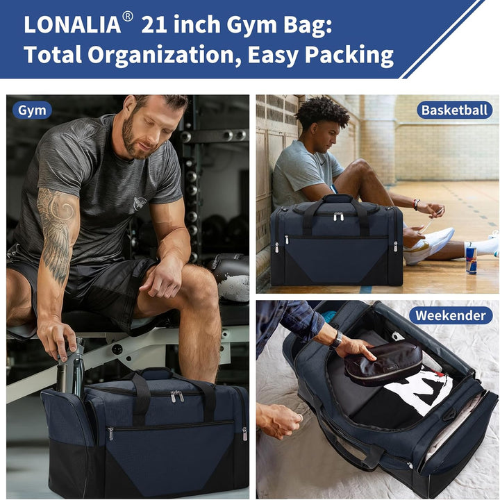 Sporttasche 45L - 53×28×30.5 cm Reisetasche mit Vielen Fächern für Gym, Weekend &amp; Kurztrips - Marine