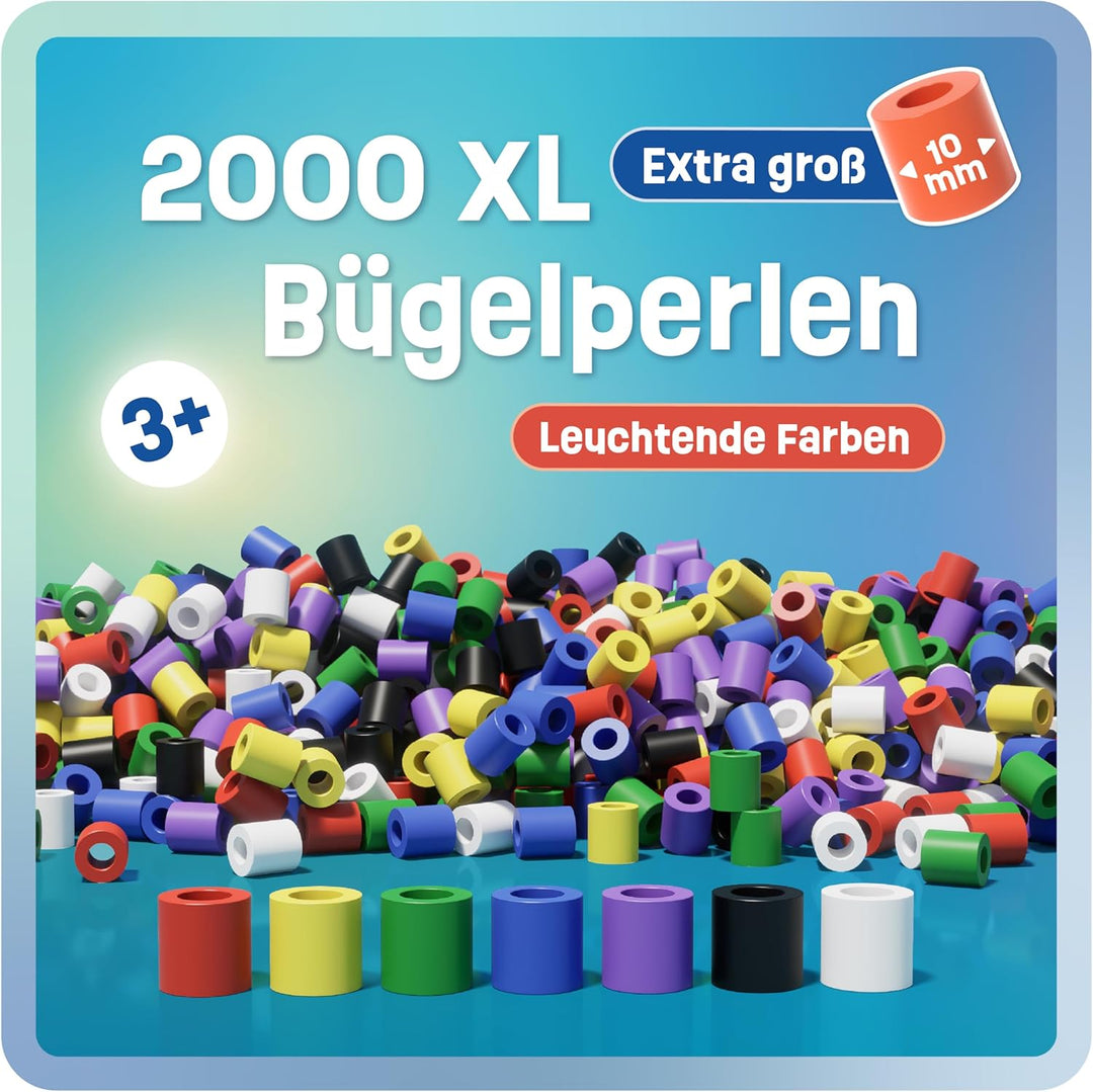 Smowo® Grosse 10mm Bügelperlen 2000 Stück für Kinder ab 3 Jahren - 7 bunte Farben XL Steckperlen - K