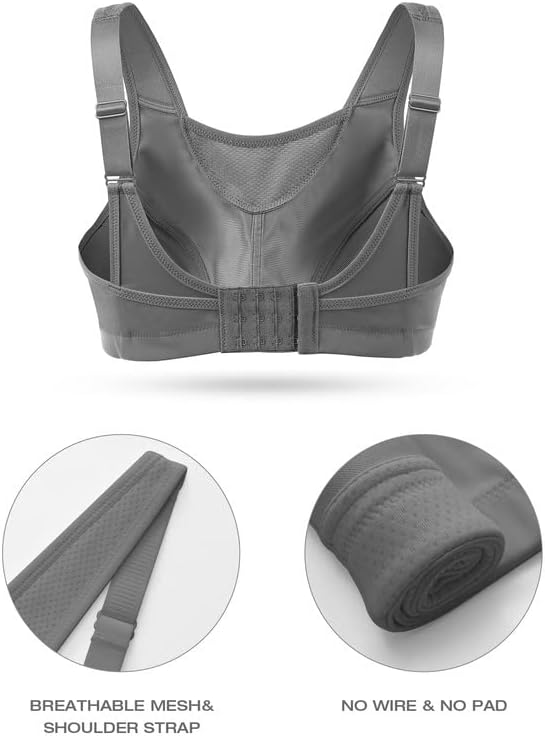 Wingslove Damen Sport BH ohne Bügel Nicht Gepolstert High Impact Bustier Halt Joggen BH 80C Grau, 80