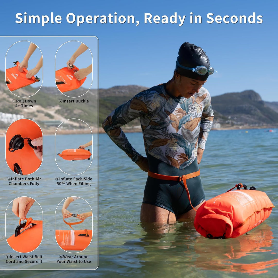Naturehike 18L Schwimmboje Zwei Airbags Swim Boje Trockensack wasserdichte Strandtasche mit Verstell