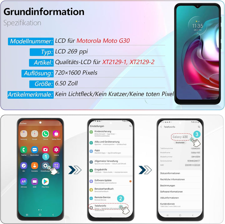 RongZy für Motorola Moto G30 XT2129-2 LCD Bildschirmersatz für Motorola Moto G30 XT2129-2 Touchscree
