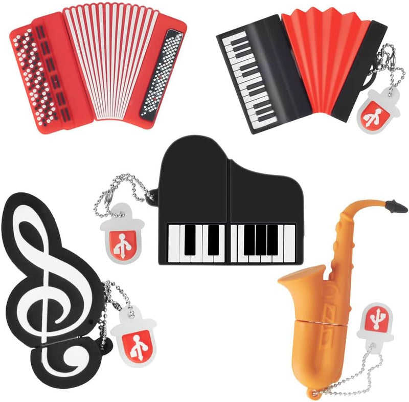 32GB*5 USB-Stick USB-Flash-Laufwerk Akkordeon*2/Saxophon/Klavier/Note, Memory Stick Cartoon Speicher