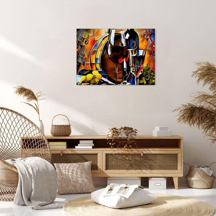 Bilder auf Leinwand Wein Abstraktion Leinwandbild mit Rahmen 70x50cm Wandbilder Dekoration Wohnzimme