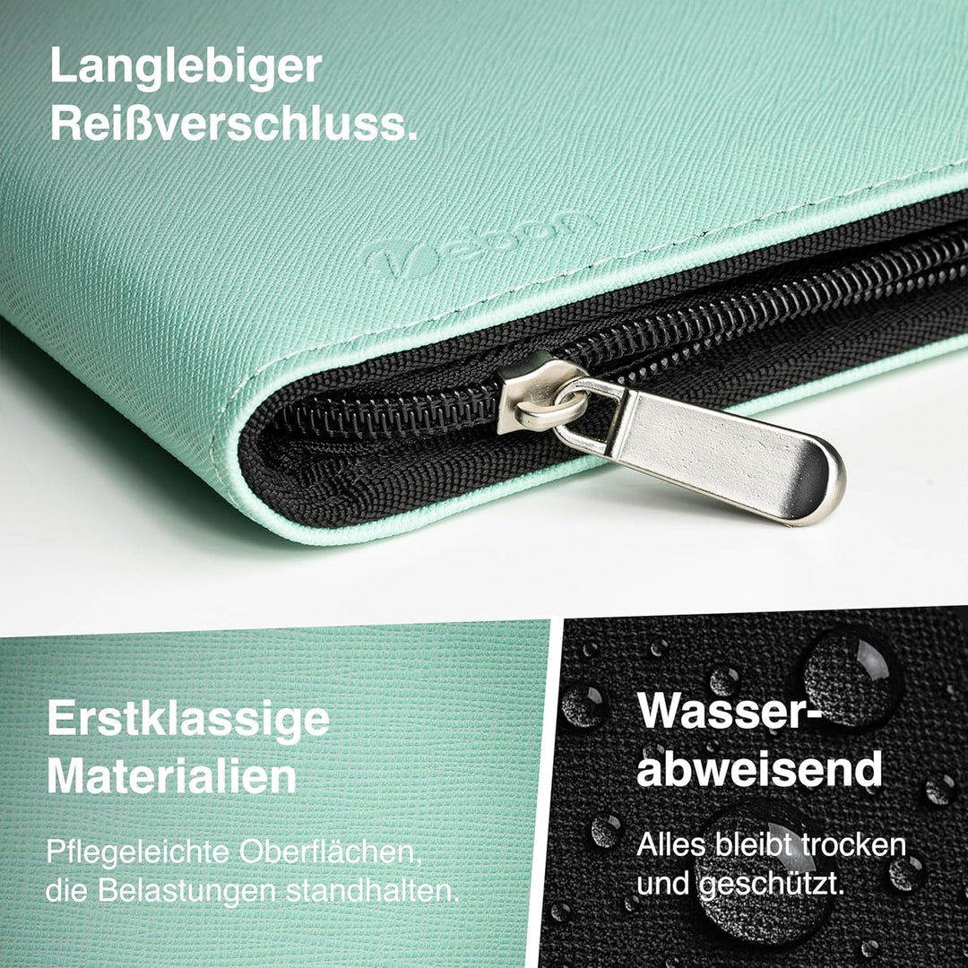 Vebon® Schreibmappe Ringbuch A4 Berlin I Reissverschluss + Klemmbrett I Konferenzmappe + Laptoptasch