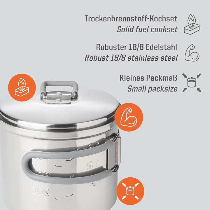 Esbit Trockenbrennstoffkochset - Outdoor Camping Kocher 585 ml mit Edelstahl Topf - klappbare Griffe