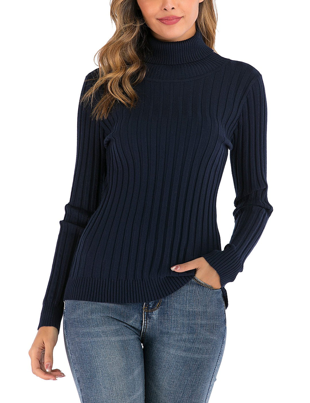 Enjoyoself Damen Strickpullover Gerippter Rollkragenpullover Feinstrick Elegant Langarm Strickpulli