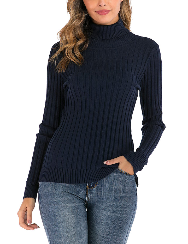 Enjoyoself Damen Strickpullover Gerippter Rollkragenpullover Feinstrick Elegant Langarm Strickpulli