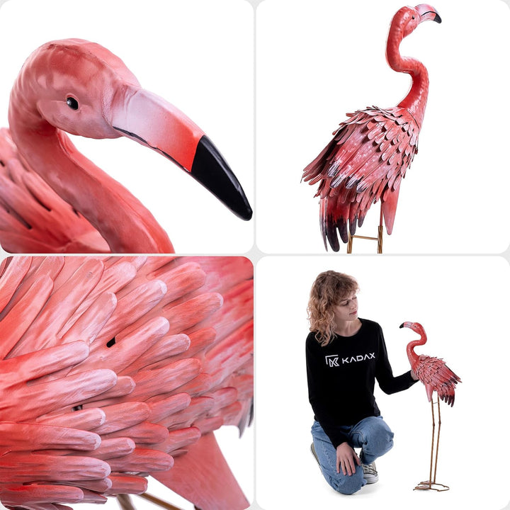 KADAX Flamingo Figur 76 cm, grosse Gartenfigur aus pulverbeschichtetem Stahl, handbemalte Teichfigur
