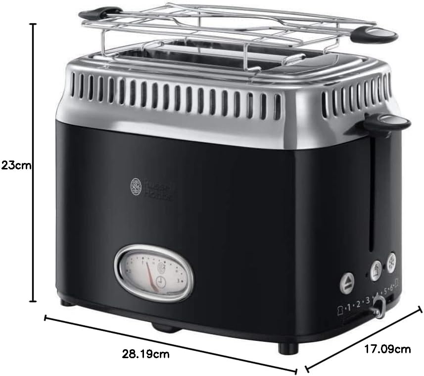 Russell Hobbs Toaster [für 2 Scheiben] Retro Edelstahl Schwarz (Countdown-Anzeige im Retrodesign, in