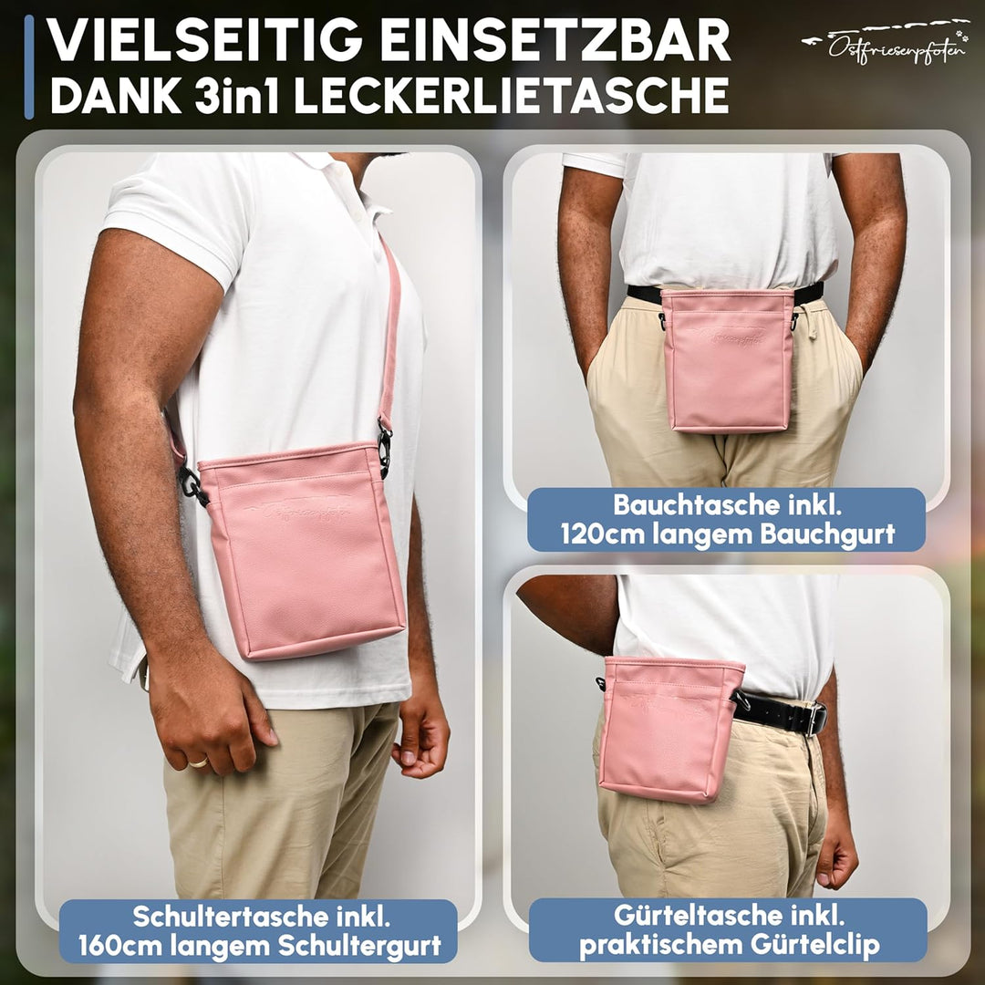 Ostfriesenpfoten® Leckerlibeutel 'Frieda' für Hunde aus hochwertigem Kunstleder - Altrosa Grösse L -