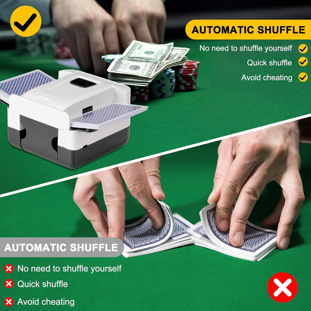Kartenmischmaschine Elektrische, USB-aufladbarer Spielkartenmischer für 1–2 Kartendecks, geräuscharm