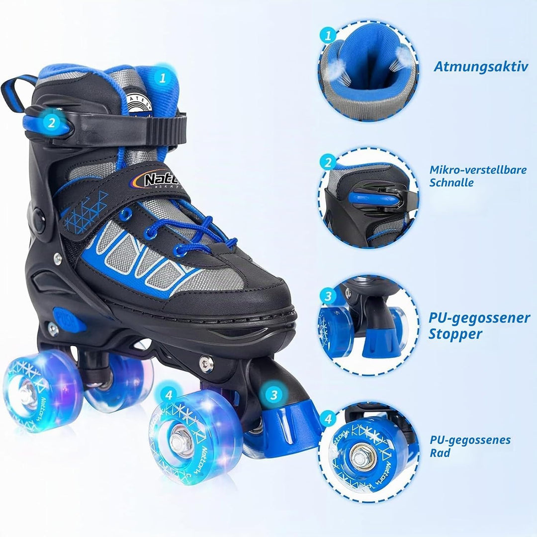 Nattork Kinder Rollschuhe für Mädchen, Jungen und Anfänger, 4 Grössen Verstellbare Rollschuhe mit Le