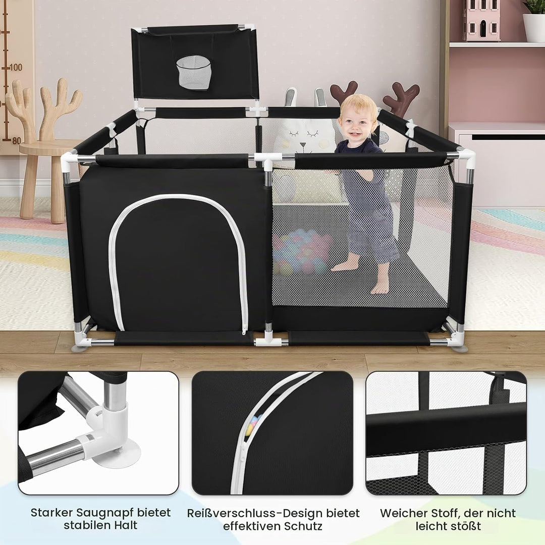 Spielbox für Babys mit Schnullern, verbesserte Version 2025, Spielzaun aus Oxford-Stoff 300D, Aktivi