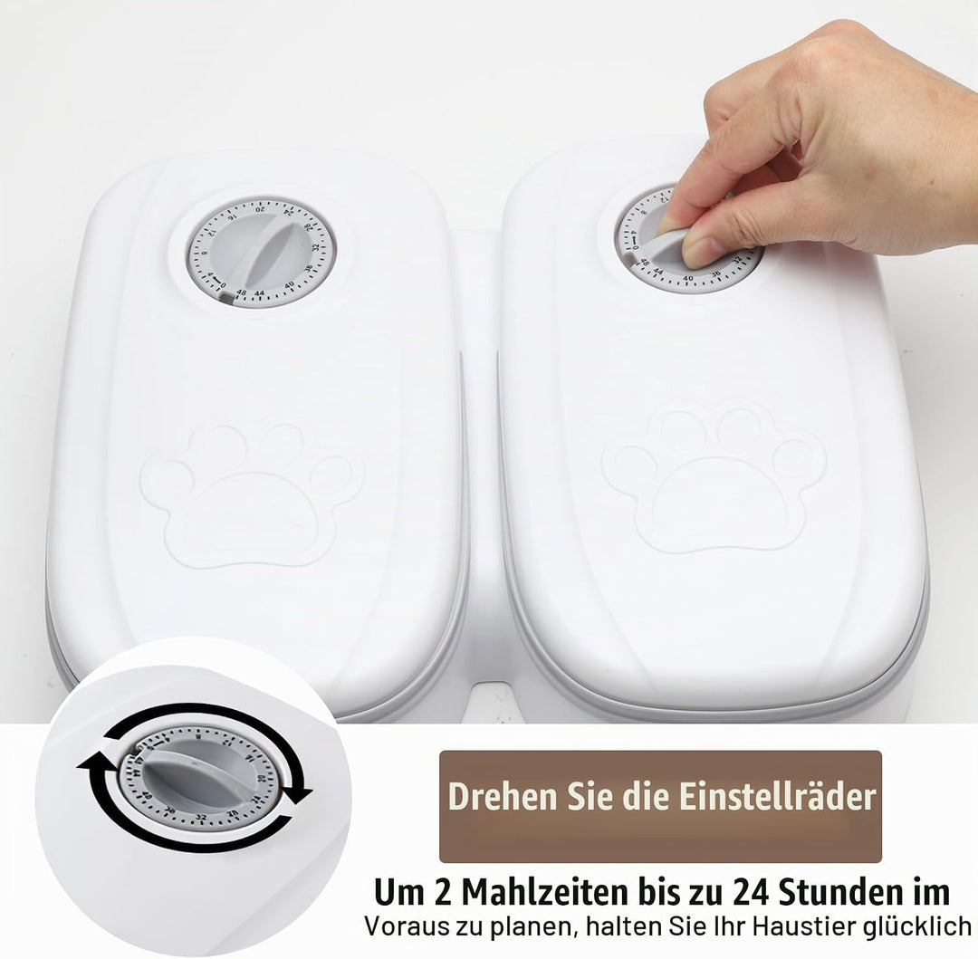 Automatischer Futterspender für Haustiere, 2 Mahlzeiten für kleine Hunde, Trocken- und Nassfutterspe