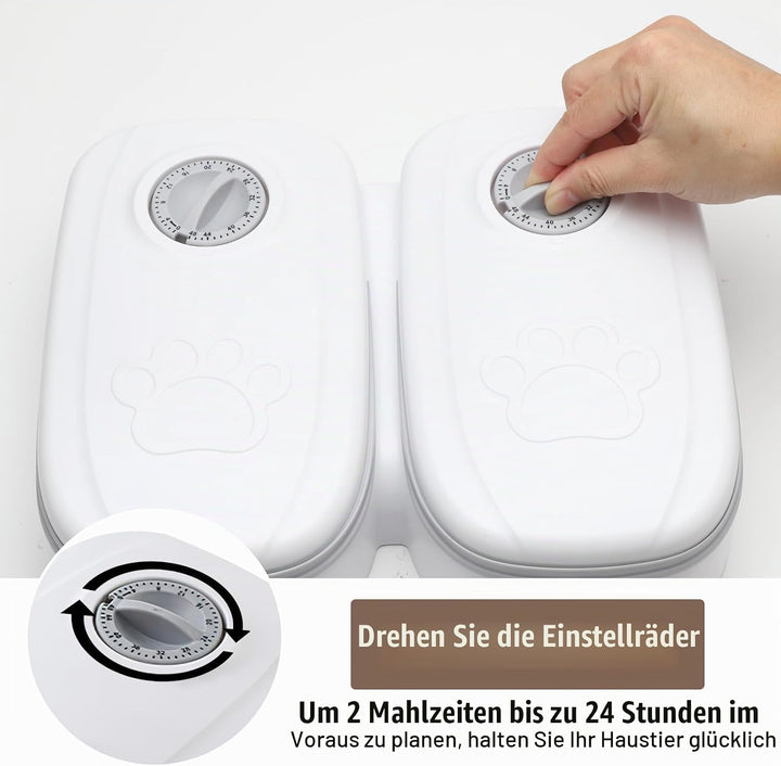 Automatischer Futterspender für Haustiere, 2 Mahlzeiten für kleine Hunde, Trocken- und Nassfutterspe