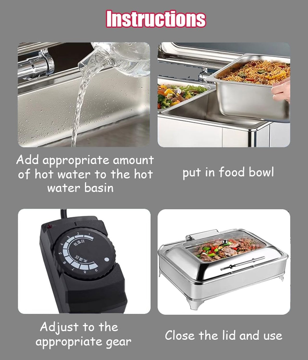 Speisenwärmer für Partys Buffets, 9L Chafing Dish Warmhaltebehälter mit Temperatureinstellung Per Dr