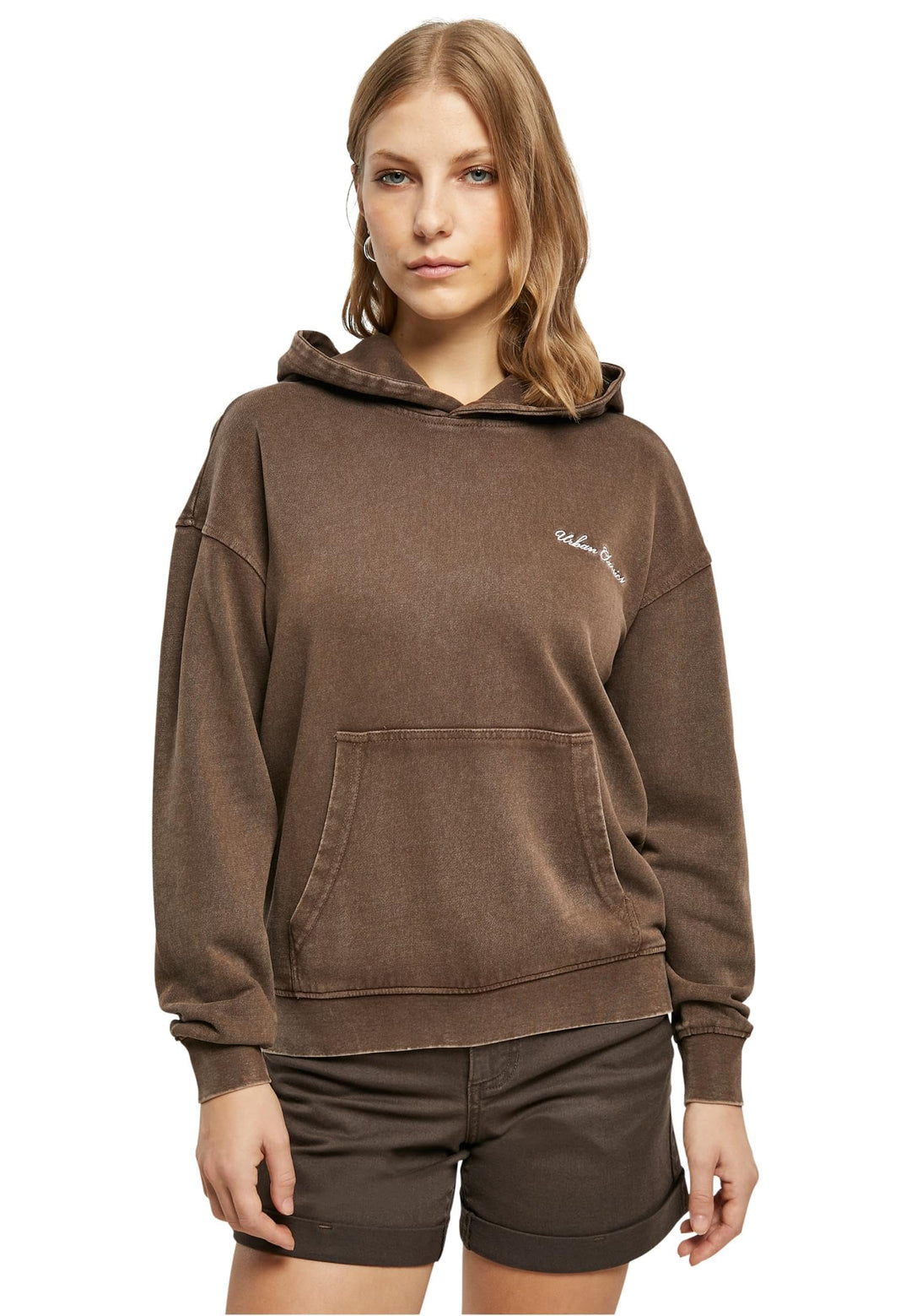 Urban Classics Damen Ladies Small Embroidery Terry Hoody S Brown, S Brown