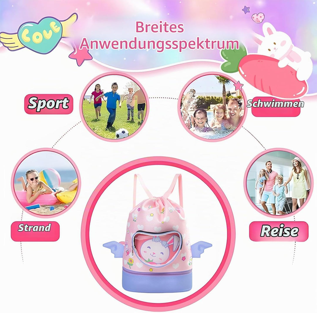 Schwimmrucksack Wasserdicht Kinder, Strandrucksack mit Trennung Schuhfach, Schwimmtasche Kinder mit