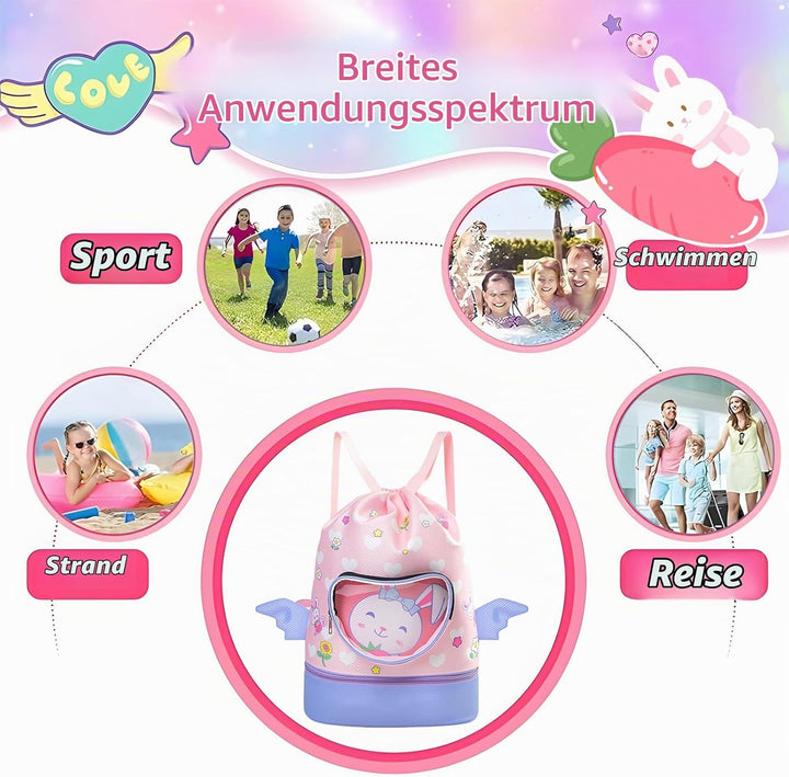 Schwimmrucksack Wasserdicht Kinder, Strandrucksack mit Trennung Schuhfach, Schwimmtasche Kinder mit