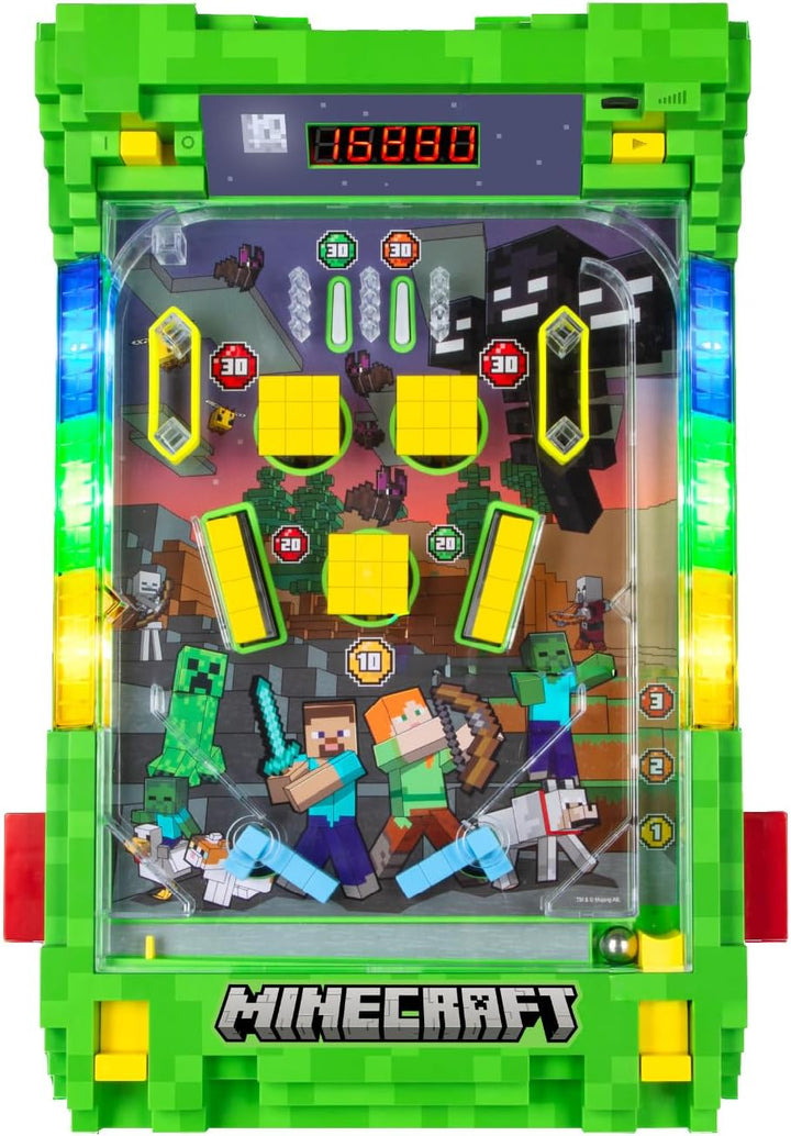 Minecraft Arcade Pinball – Overworld Edition mit vibrierenden Bumpern und LED-Punkteanzeige, elektro