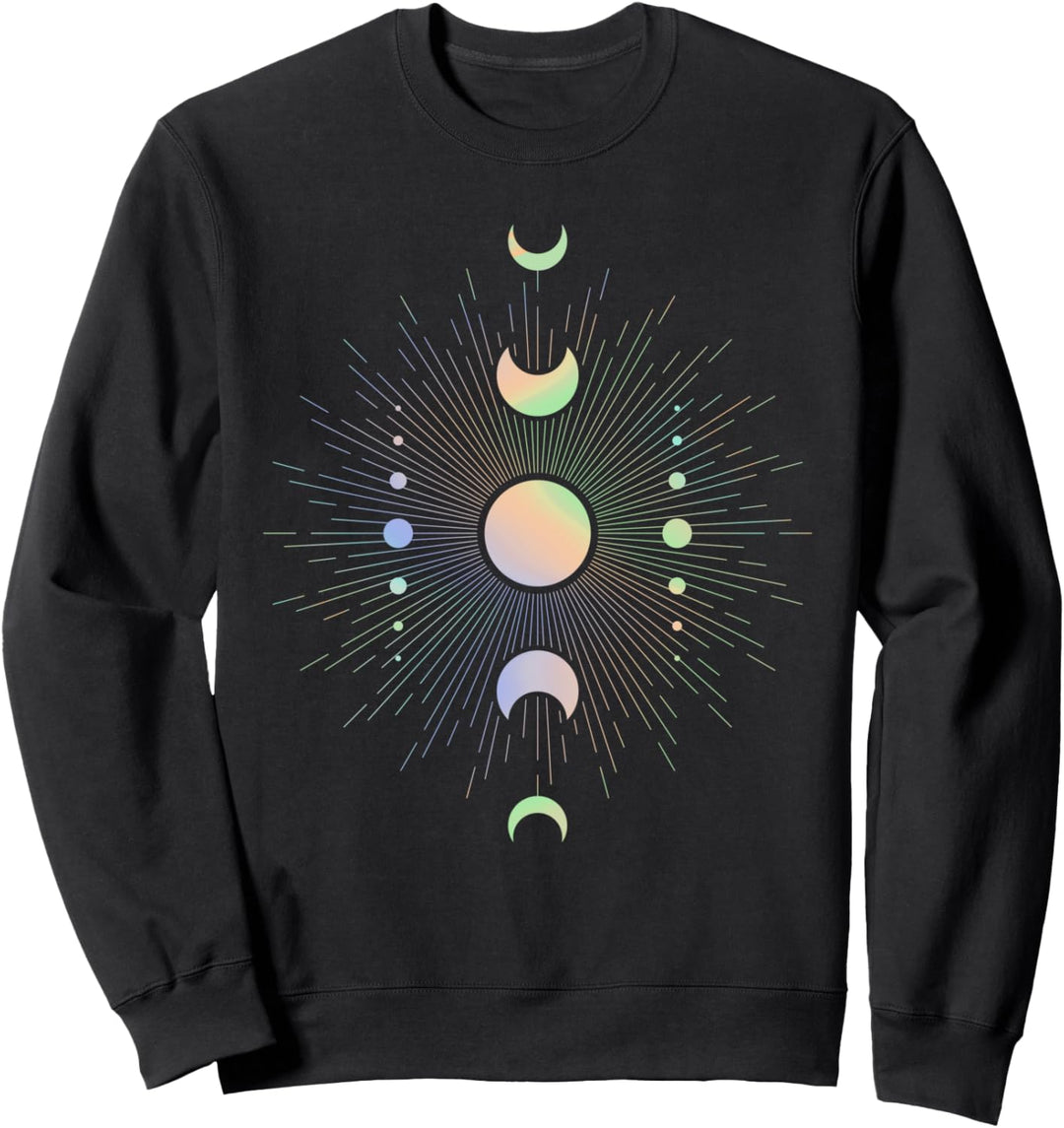 Esoteric Mond Phasen Bunte Kunst Trippy Farben Spirituell Sweatshirt