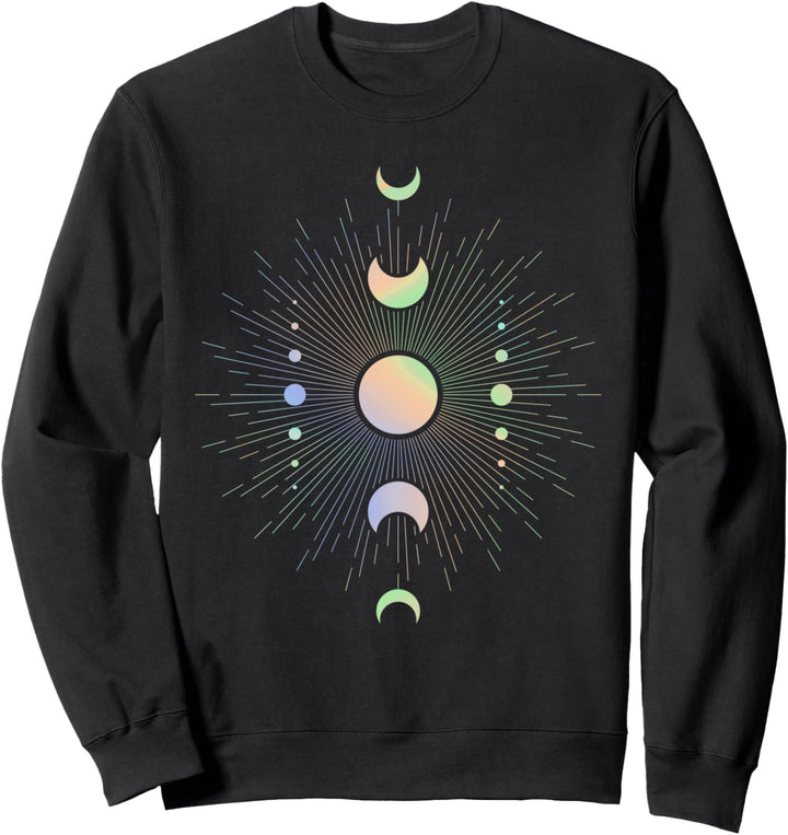 Esoteric Mond Phasen Bunte Kunst Trippy Farben Spirituell Sweatshirt