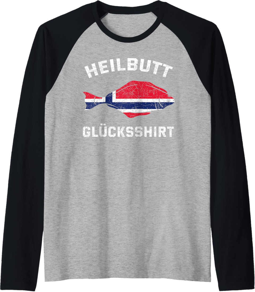 Heilbutt Glücksshirt Norwegen Flagge Angler Reise Geschenk Raglan