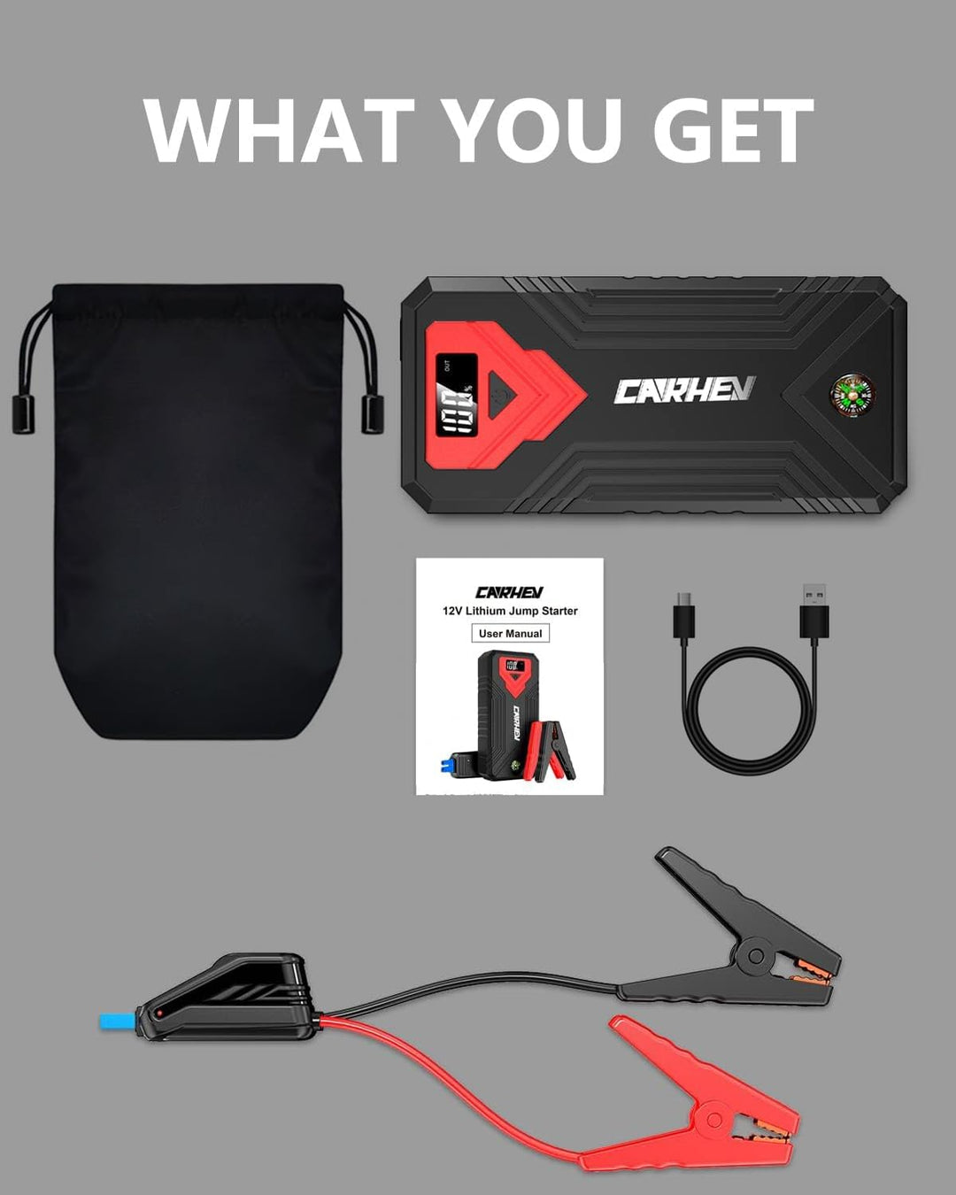 CARHEV Starthilfe Powerbank für pkw, 4000A Auto Starthilfe Powerbank (Bis Zu 8,0L Benzin Oder 8,0L D