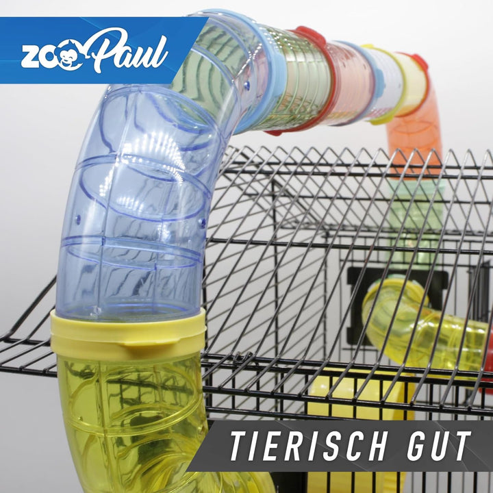 ZooPaul XXL Nagerkäfig Hamsterkäfig schwarz bunt Maus Käfig inklusive Tunnelsystem viel Zubehör, sch