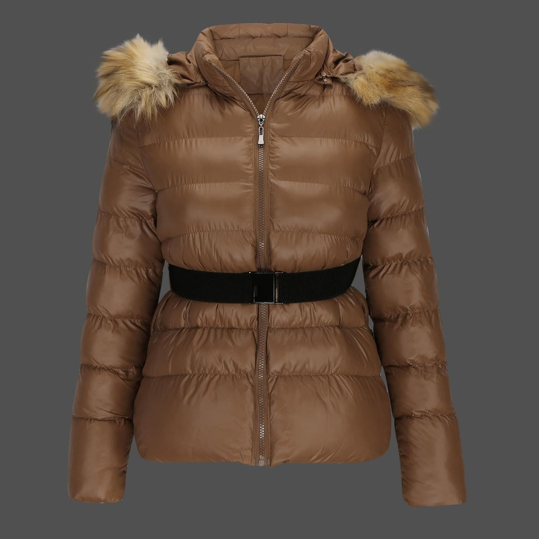 Damen Jacke Steppjacke Warme Winter Übergangsjacke Gesteppt Stepp Wintermantel mit Gürtel Daunenmant