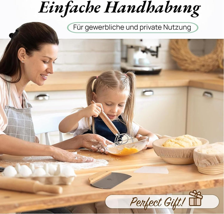 Brot Gärkorb Set aus 100% Rattan, 25cm Rund & 25cm Oval Gärkörbchen für Sauerteig Starter, Inkl. 2 B