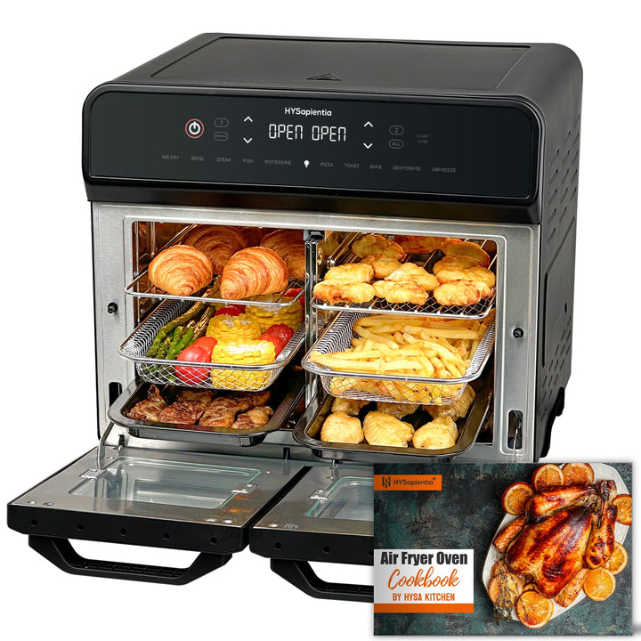 HYSapientia 22 Liter Backofen Heissluftfritteuse Doppelkorb Heissluftfritteuse 2400W Luftfritteuse 2