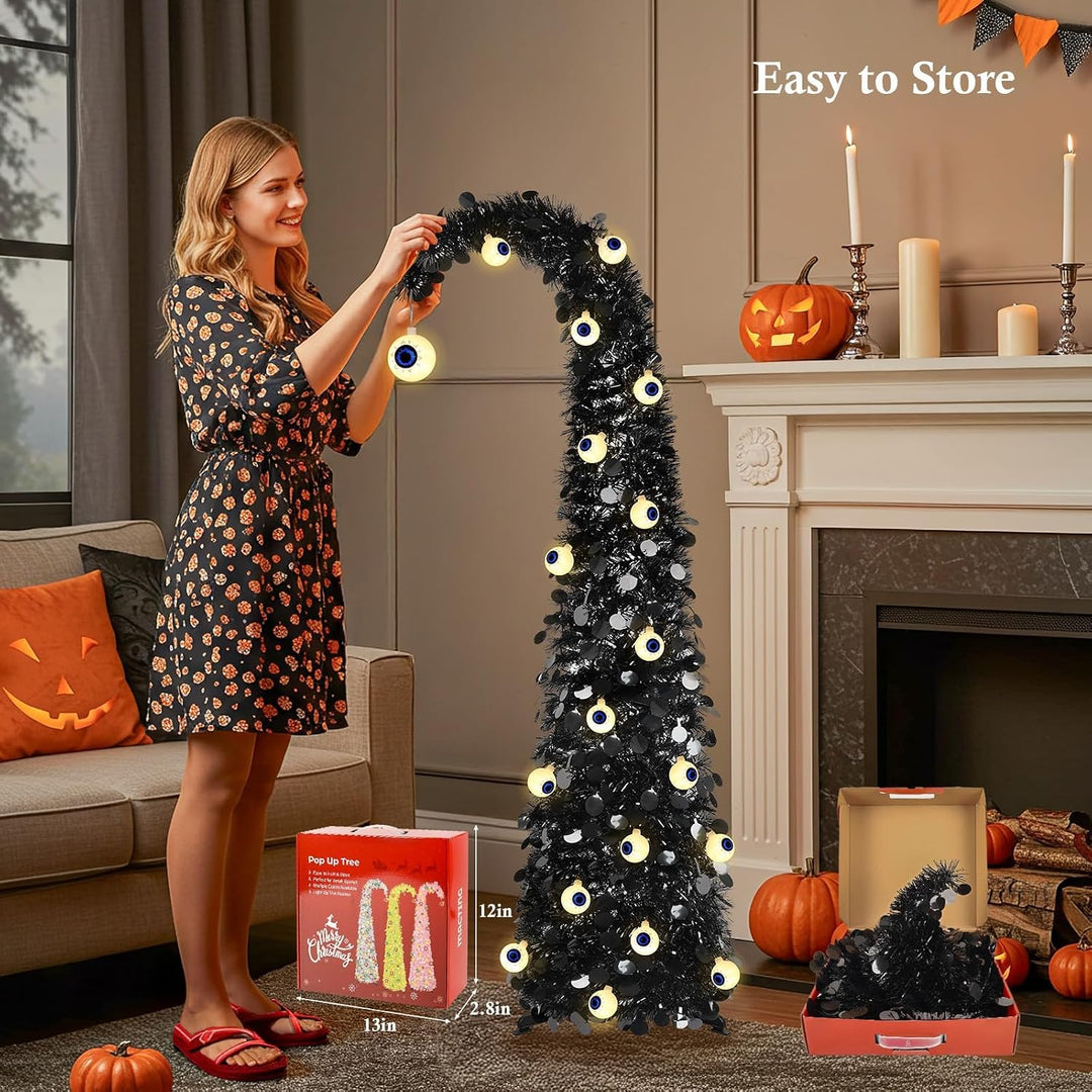 5FT Halloween Weihnachtsbaum mit 30 Augenlichtern, Pop-up Weihnachtsbaum | 8 Modi, Halloween Augapfe