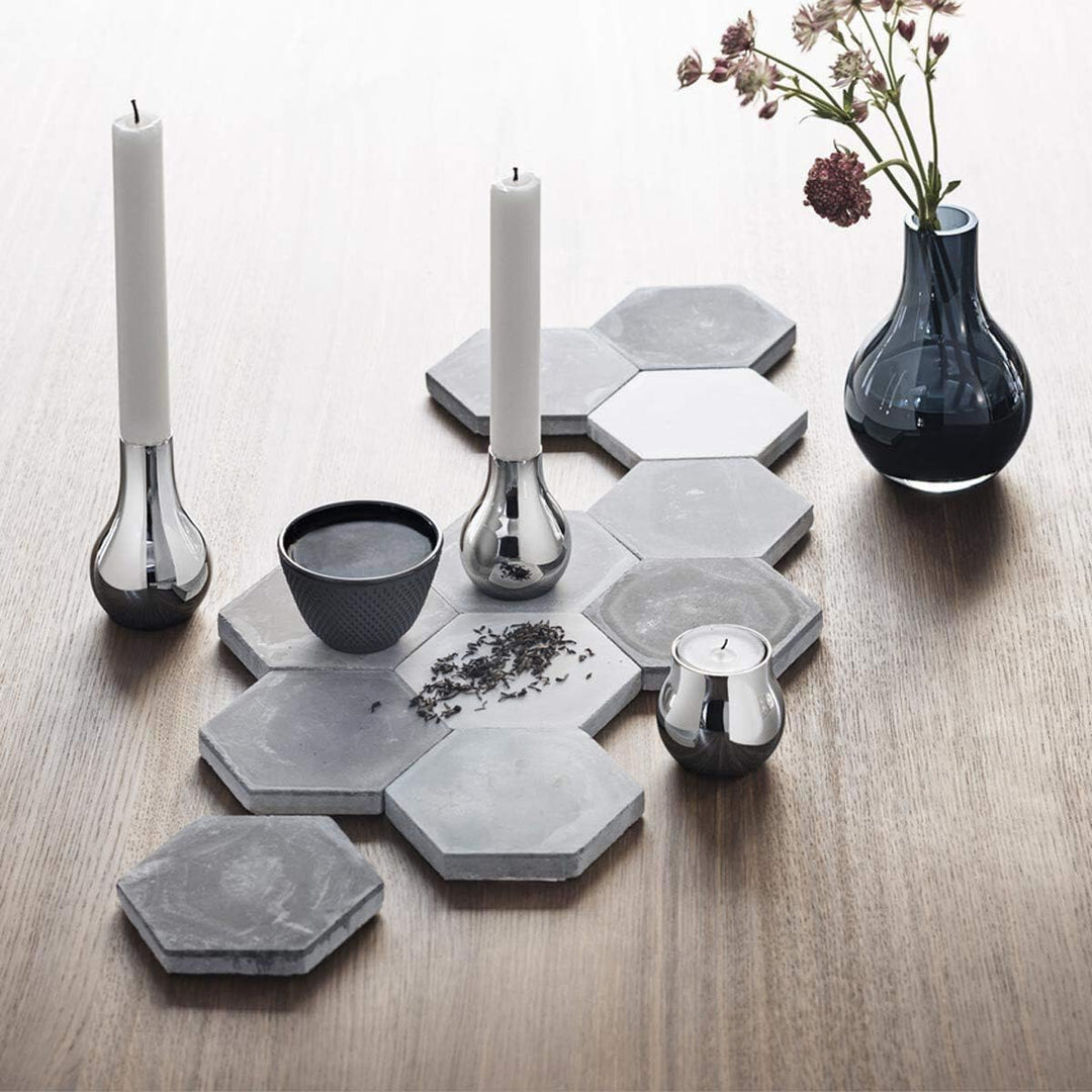 Georg Jensen Teelichthalter, 2 Stück, aus spiegelnd poliertem Edelstahl, Cafu-Kollektion