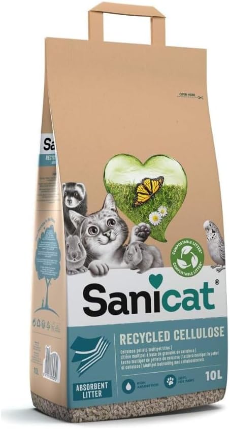 Sanicat – Absorbierende Multipet-Streu aus recycelter Zellulose | Ausgezeichnete Absorption und Geru