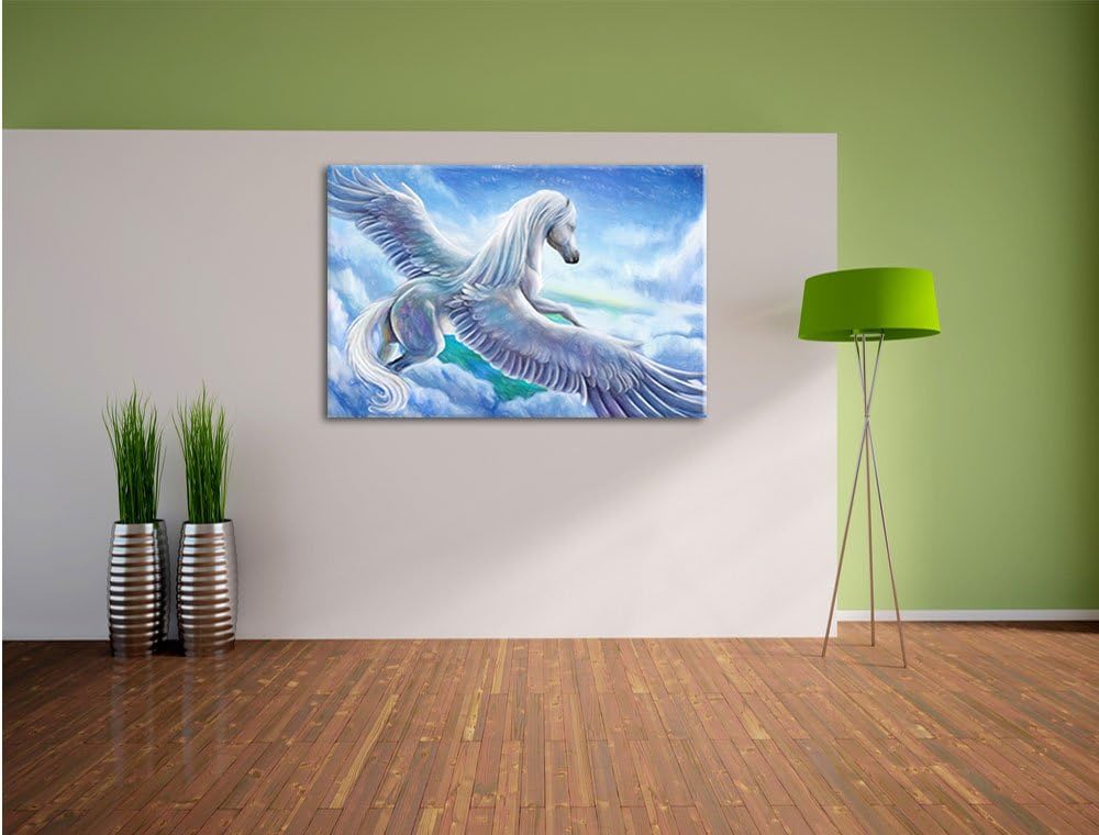 Pixxprint Pegasus fliegt über den Wolken Kunst Buntstift Effekt, Format: 100x70 auf Leinwand, 100x70