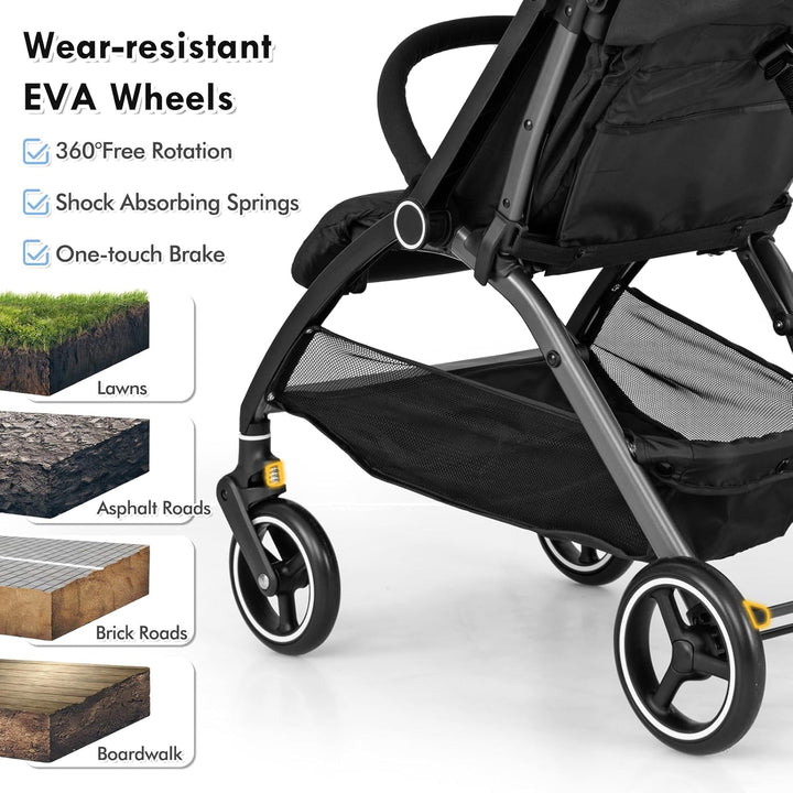 LIFEZEAL Faltbarer Kinderwagen mit neigbarer Rückenlehne, Kinderbuggy mit verstellbarem Sonnendach,