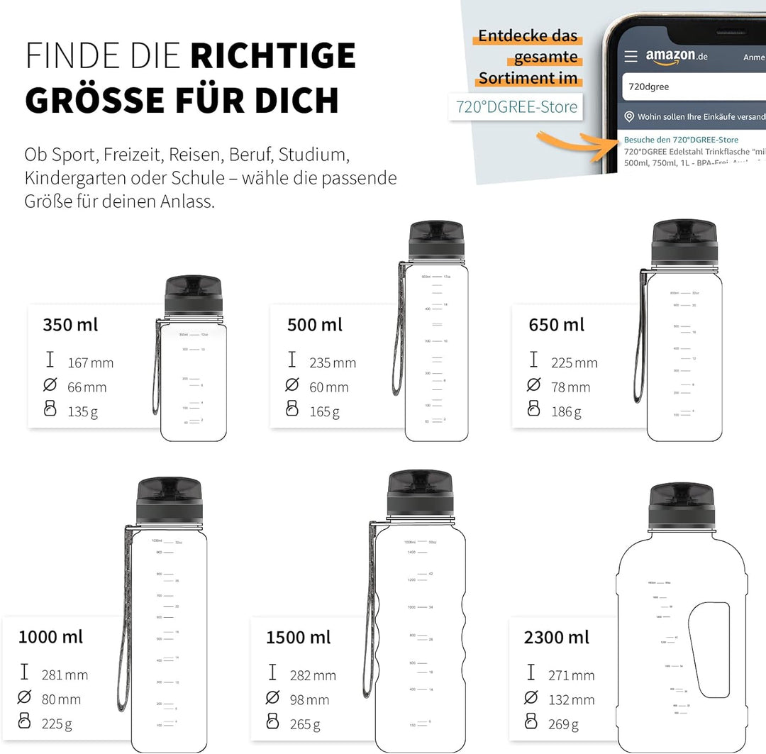 720°DGREE Trinkflasche 650ml “uberBottle“ softTouch +Sieb - BPA-Frei - Wasserflasche auslaufsicher f